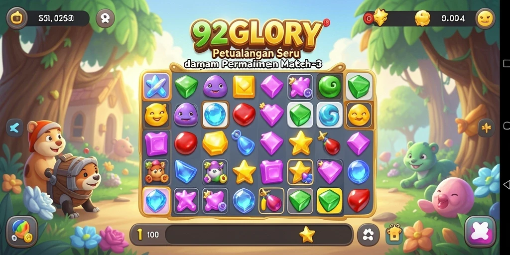 Tampilan gameplay seru permainan Match-3 dengan grafis menarik.
