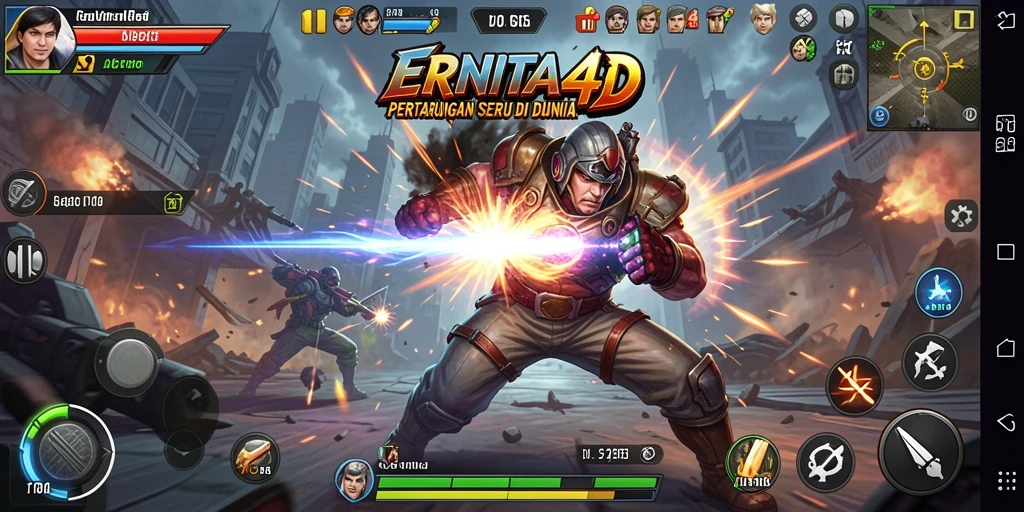 Tampilan gameplay <strong>ERNITA4D</strong> menunjukkan aksi pertarungan yang intens dan mendebarkan.
