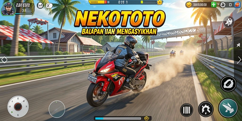 Gameplay seru NEKOTOTO dalam balapan motor yang menegangkan.