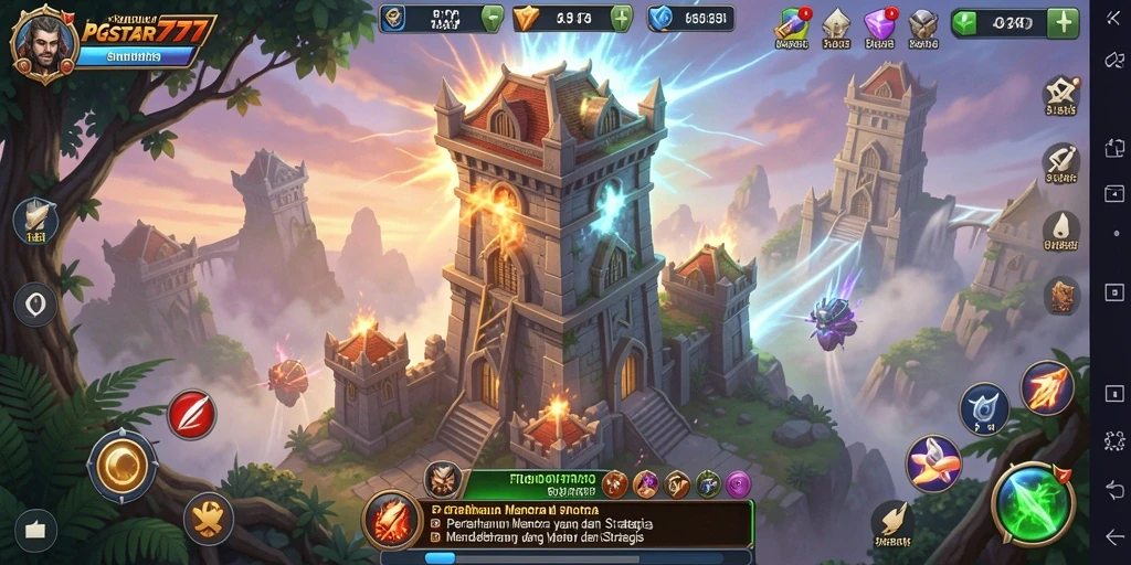 Screenshot PGSTAR777 menampilkan aksi menara yang melawan serangan musuh.