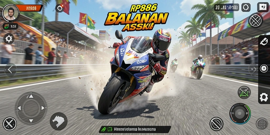 Tampilan gameplay RP886 yang menunjukkan aksi balapan motor mendebarkan.